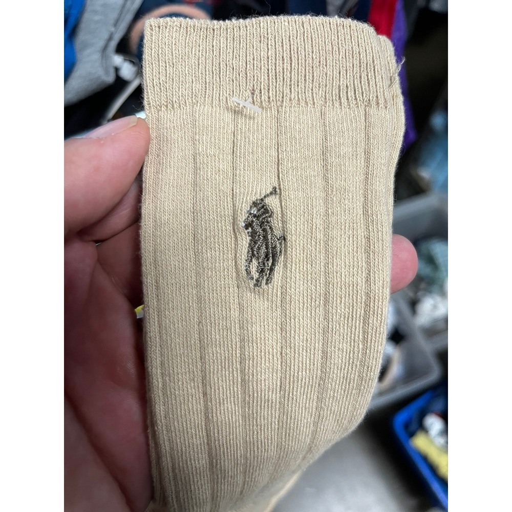 Polo Ralph Lauren Mens Ribbed Crew Socks Tan Beige Embroidered Pony Logo Preppy